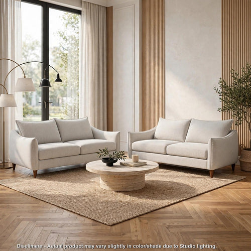 Vora 2pc Sofa and Loveseat Set | Slope Arms | Foam Fill Light Gray Chenille