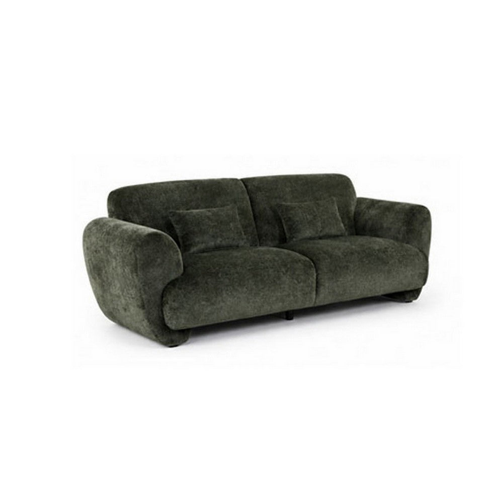 2pc Sofa and Loveseat Set w 4 Pillows | Flared Arms | Olive Green Chenille