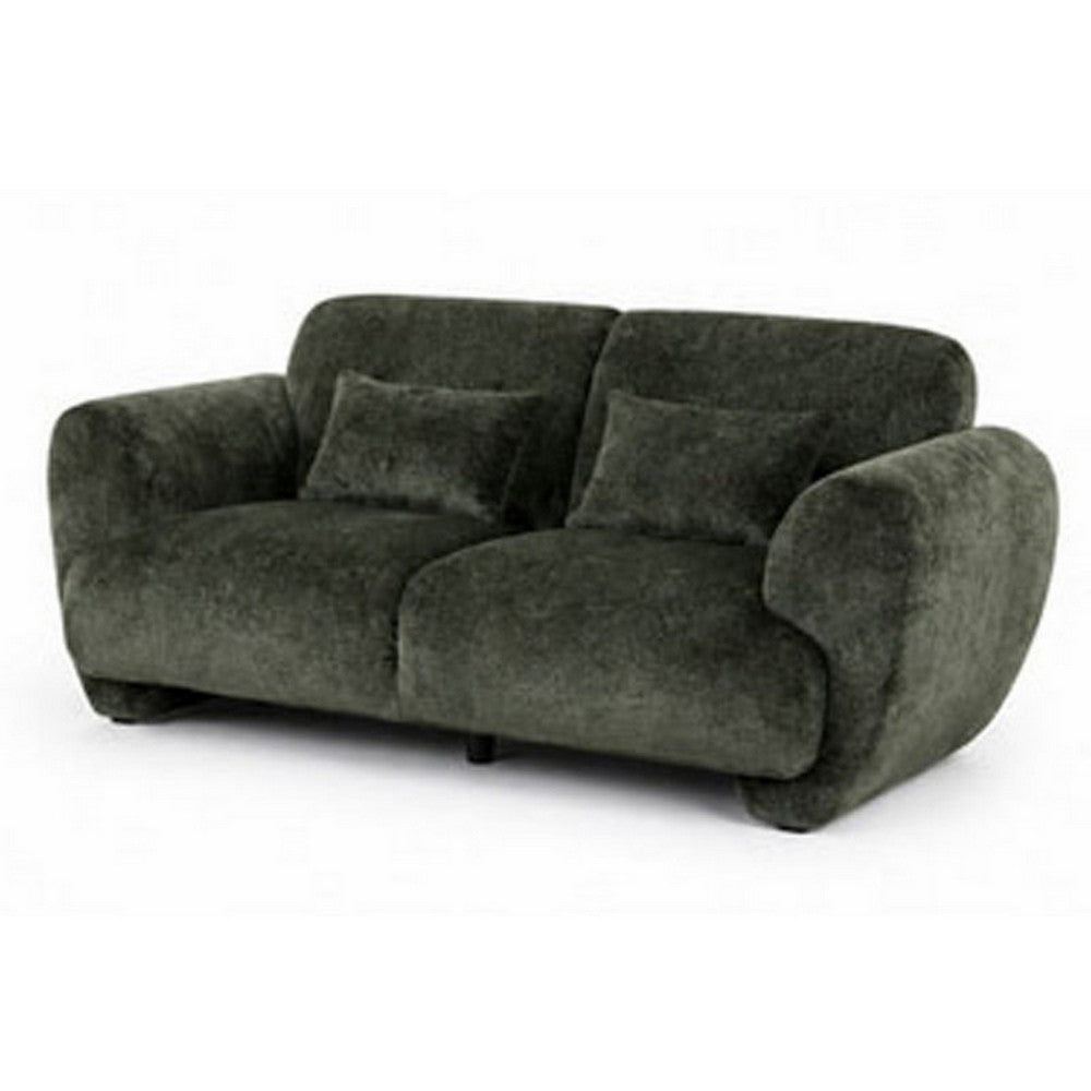 2pc Sofa and Loveseat Set w 4 Pillows | Flared Arms | Olive Green Chenille