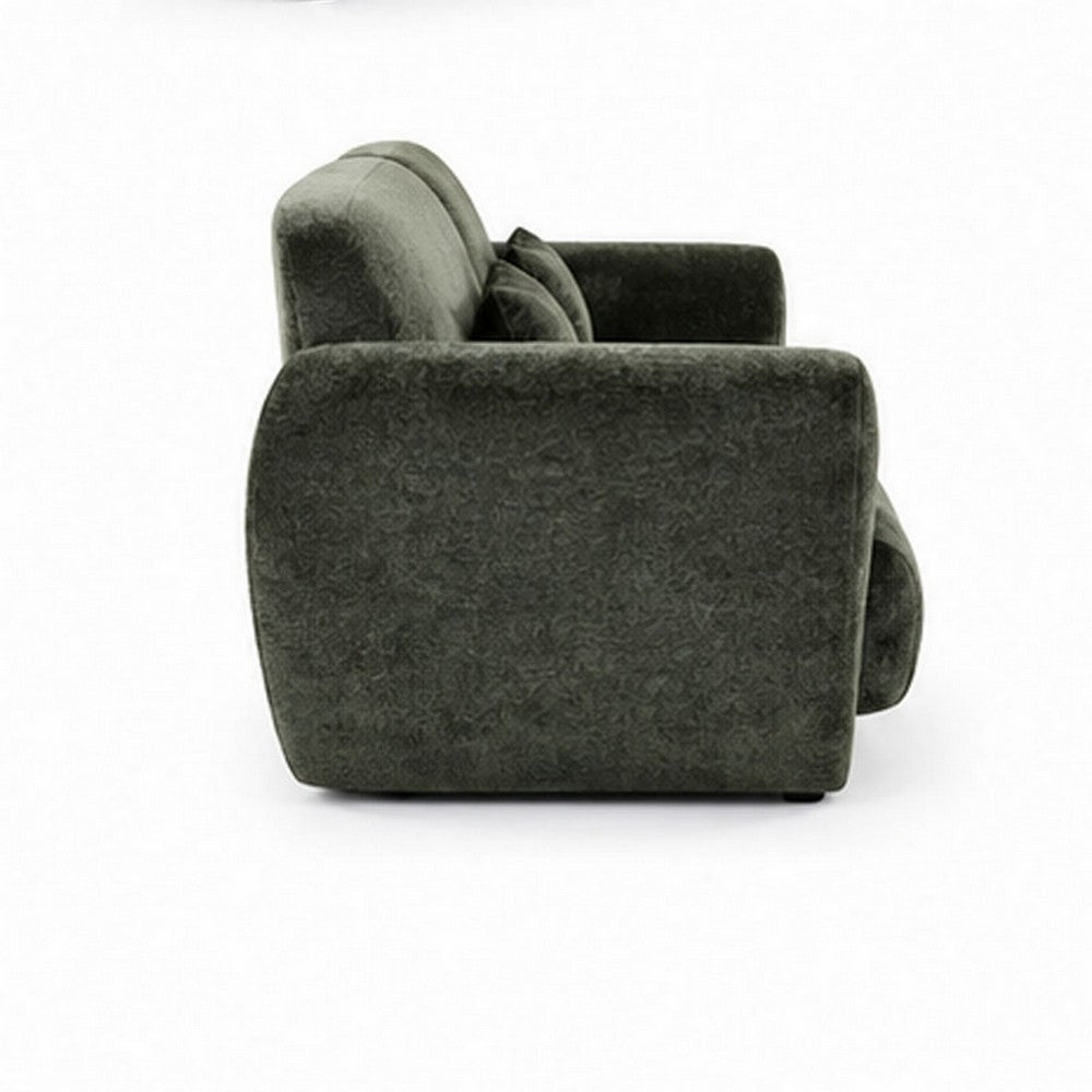 2pc Sofa and Loveseat Set w 4 Pillows | Flared Arms | Olive Green Chenille