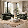 2pc Sofa and Loveseat Set w 4 Pillows | Flared Arms | Olive Green Chenille