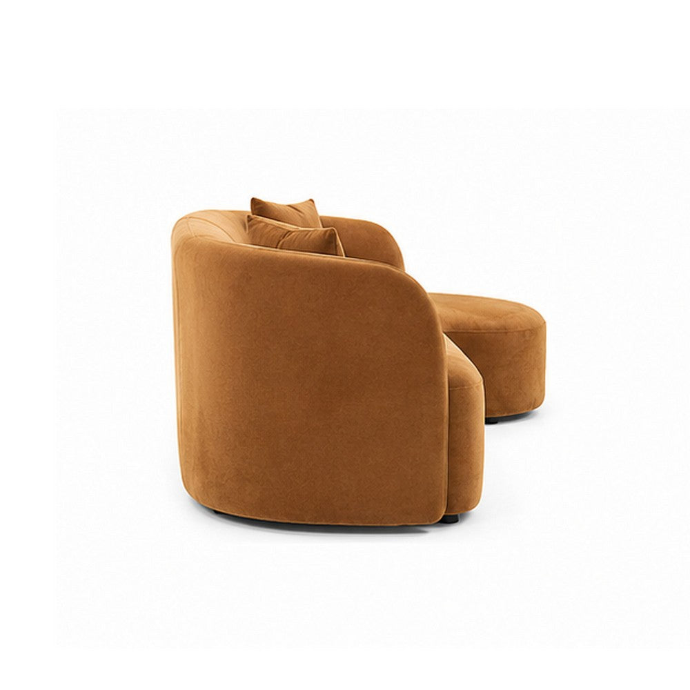 Revi Curved Sectional Sofa | 4 Pillows | Caramel Brown Chenille 112"