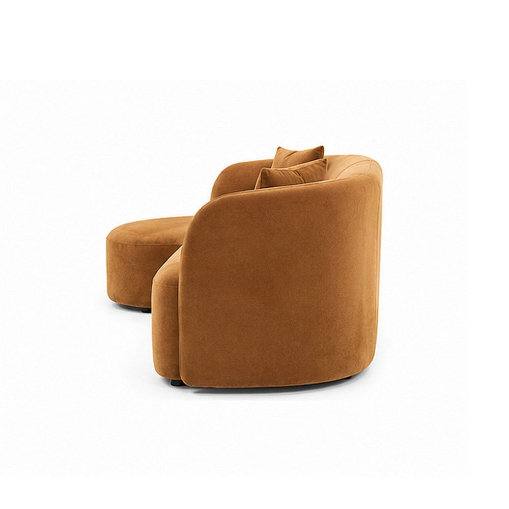 Revi Curved Sectional Sofa | 4 Pillows | Caramel Brown Chenille 112"