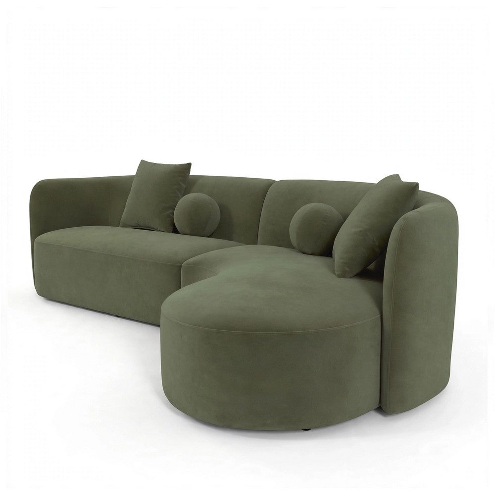 Revi Curved Sectional Sofa | 4 Pillows | Olive Green Chenille 112"