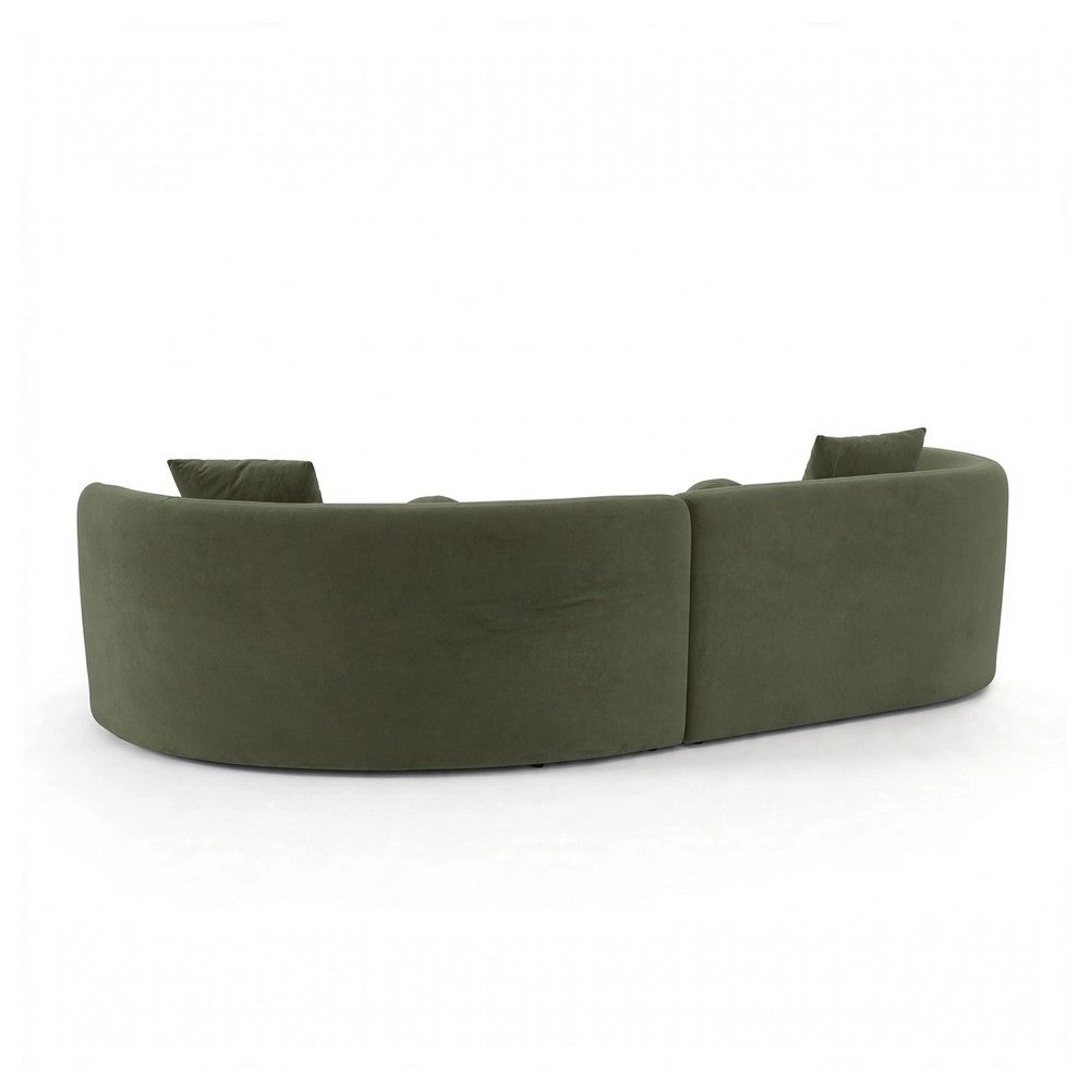 Revi Curved Sectional Sofa | 4 Pillows | Olive Green Chenille 112"