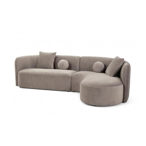 Revi Curved Sectional Sofa | 4 Pillows | Light Brown Chenille 112"