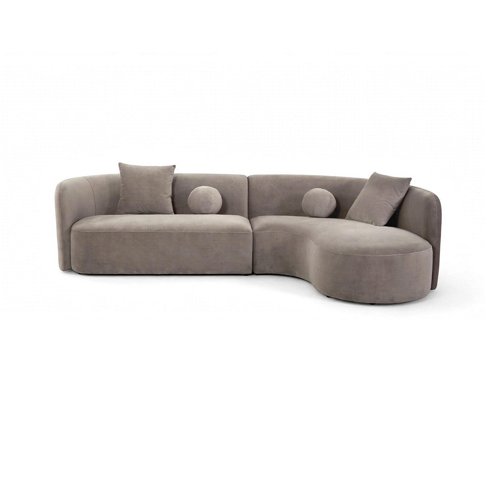 Revi Curved Sectional Sofa | 4 Pillows | Light Brown Chenille 112"