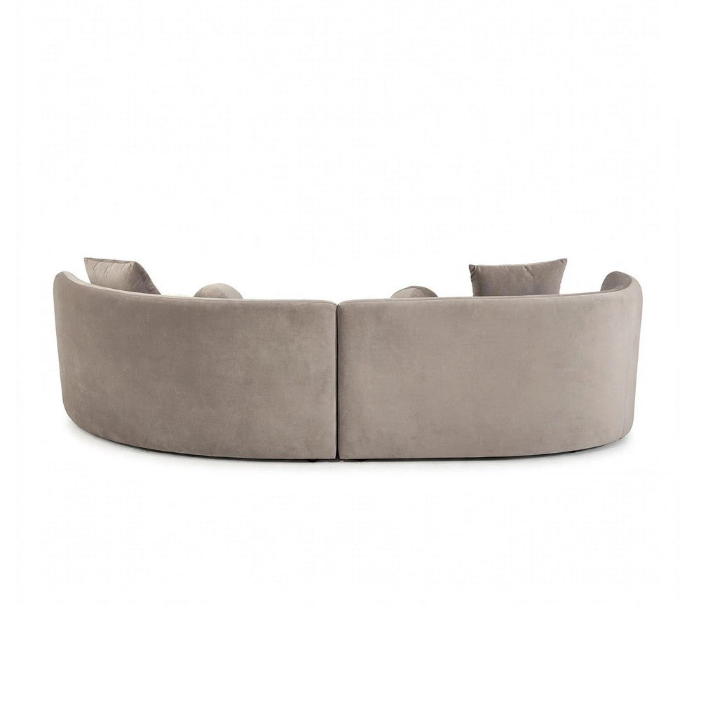 Revi Curved Sectional Sofa | 4 Pillows | Light Brown Chenille 112"
