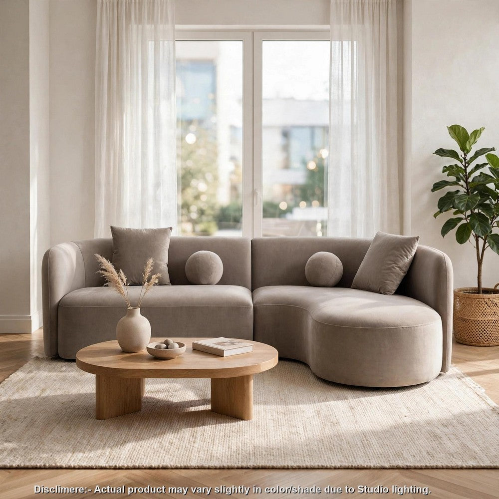Revi Curved Sectional Sofa | 4 Pillows | Light Brown Chenille 112"