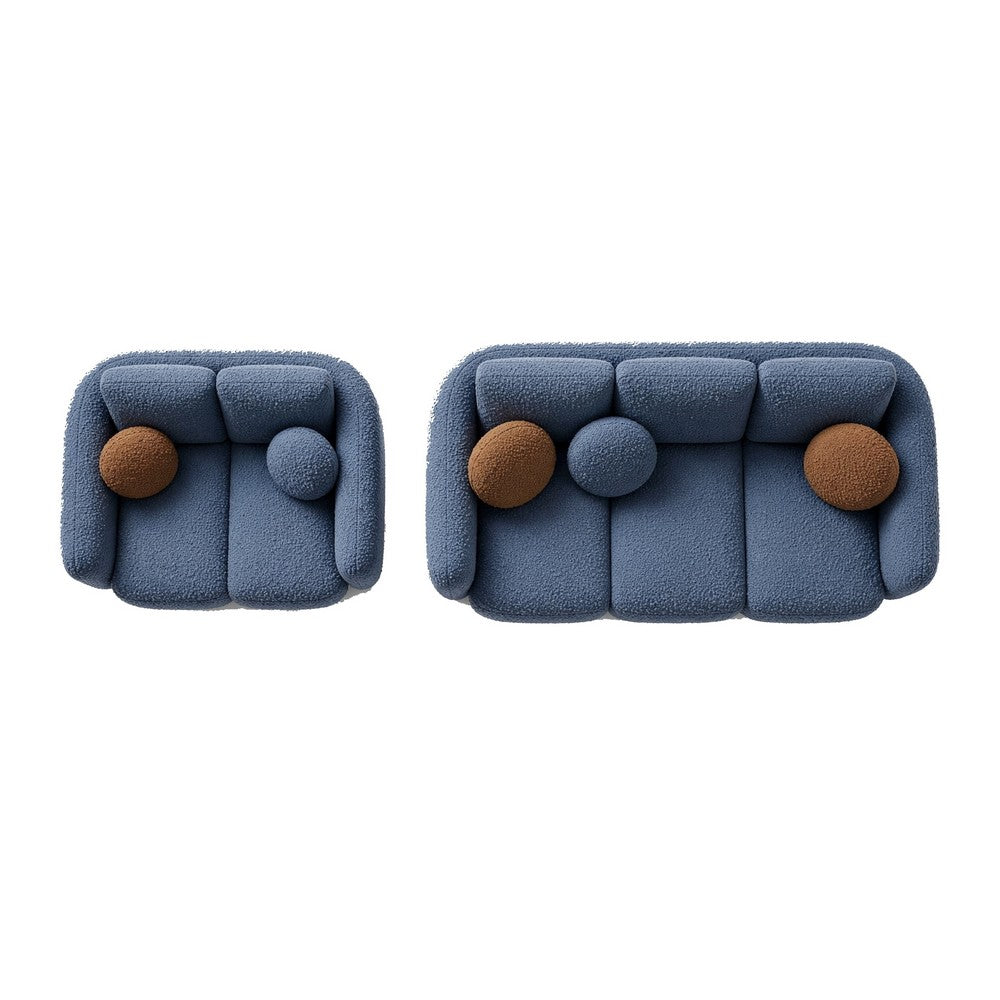 Riti 2pc Sofa and Loveseat Set w 10 Pillows | Foam Fill Denim Blue Chenille