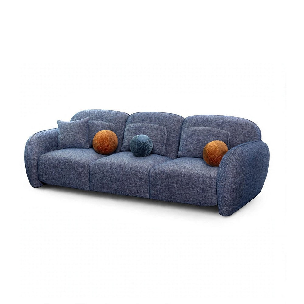 Riti 2pc Sofa and Loveseat Set w 10 Pillows | Foam Fill Denim Blue Chenille