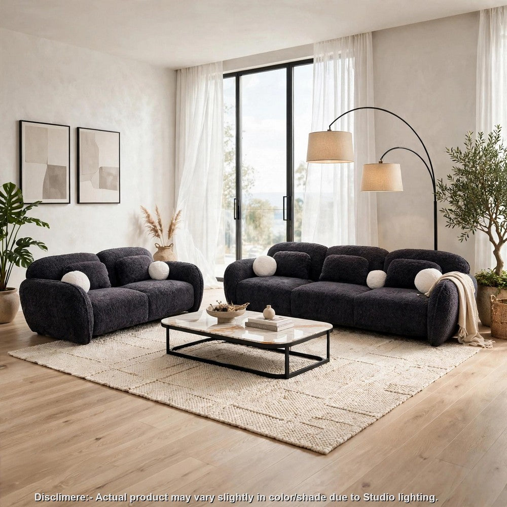 Riti 2pc Sofa and Loveseat Set w 10 Pillows | Foam Fill Dark Gray Chenille
