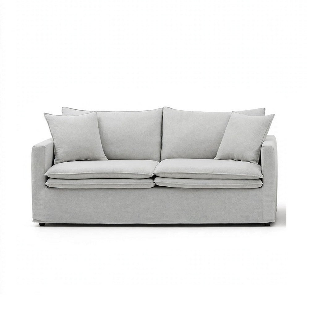 Rutu 2pc Sofa and Loveseat Set w 4 Pillows | Track Arms | Light Gray Linen