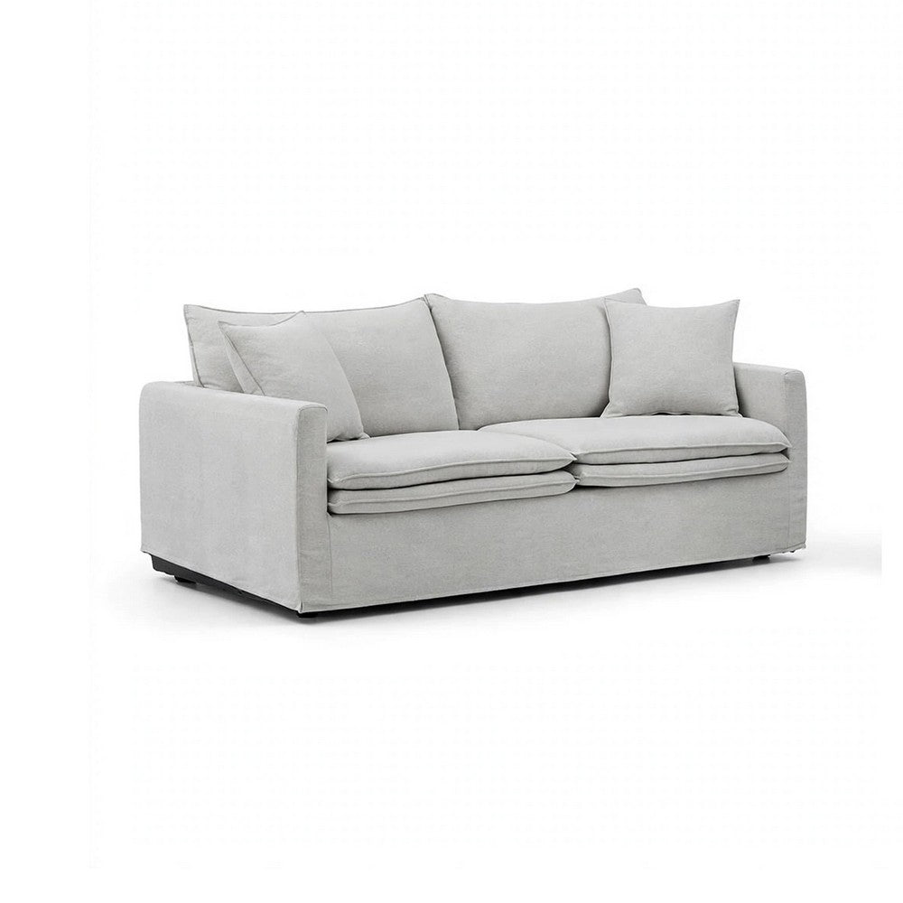 Rutu 2pc Sofa and Loveseat Set w 4 Pillows | Track Arms | Light Gray Linen