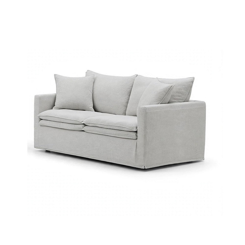 Rutu 2pc Sofa and Loveseat Set w 4 Pillows | Track Arms | Light Gray Linen