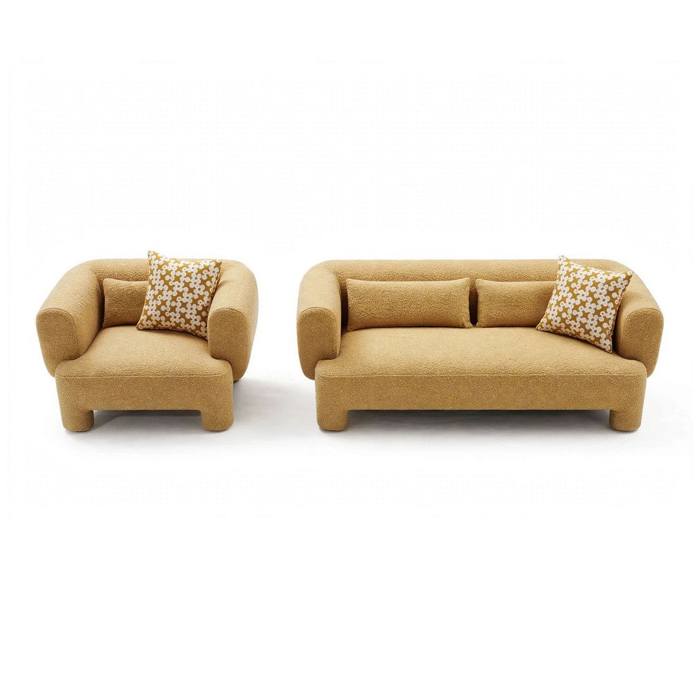 Hira 2pc Sofa and Oversized Chair Set | 5 Pillows | Round Arms | Yellow Fabric