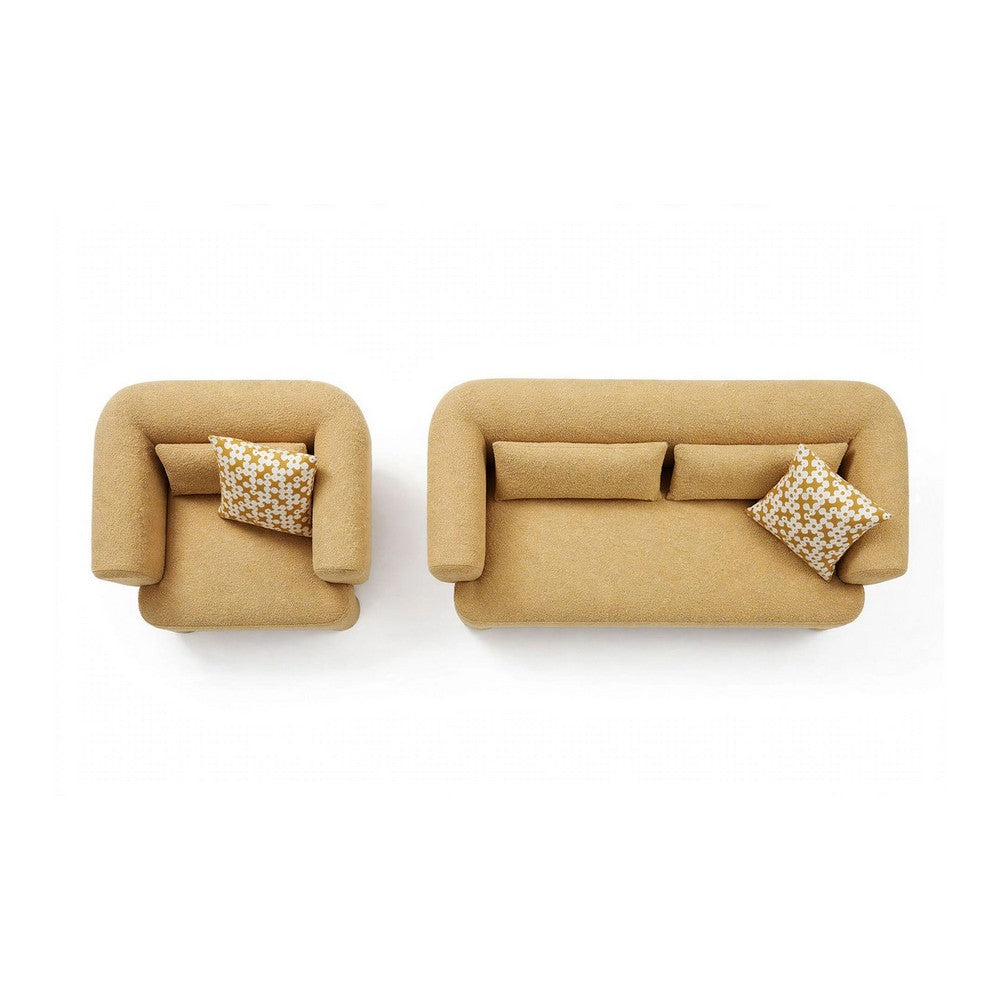 Hira 2pc Sofa and Oversized Chair Set | 5 Pillows | Round Arms | Yellow Fabric