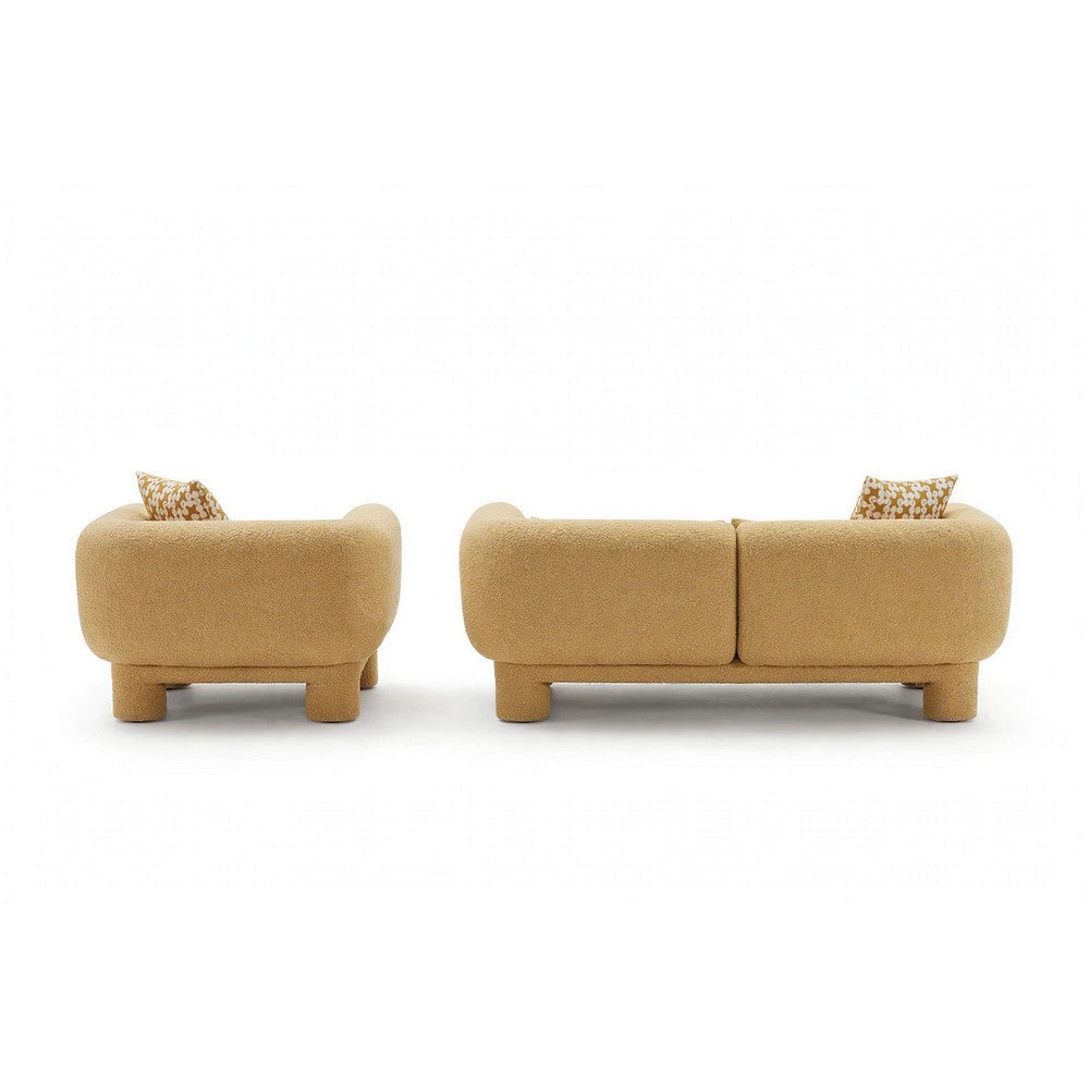 Hira 2pc Sofa and Oversized Chair Set | 5 Pillows | Round Arms | Yellow Fabric