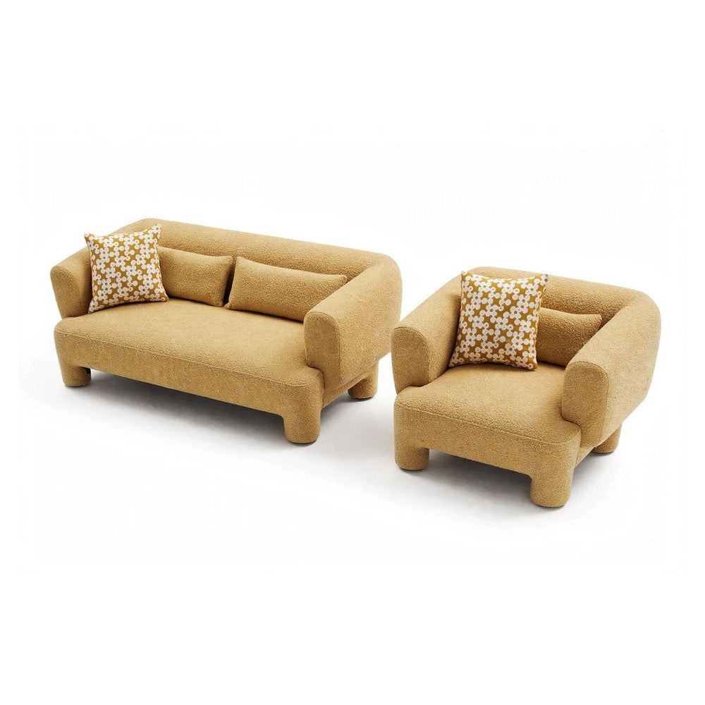 Hira 2pc Sofa and Oversized Chair Set | 5 Pillows | Round Arms | Yellow Fabric