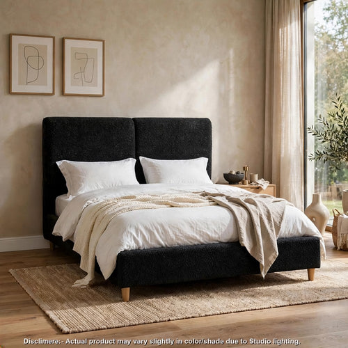 Tavo King Bed | 2 Panel Foam Headboard | Metallic Black Boucle Upholstery