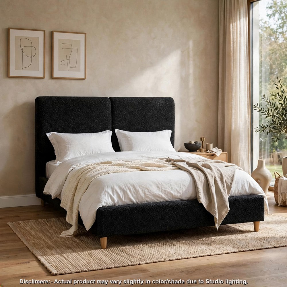 Tavo King Bed | 2 Panel Foam Headboard | Metallic Black Boucle Upholstery