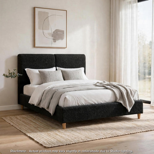 Tavo Queen Bed | 2 Panel Foam Headboard | Metallic Black Boucle Upholstery