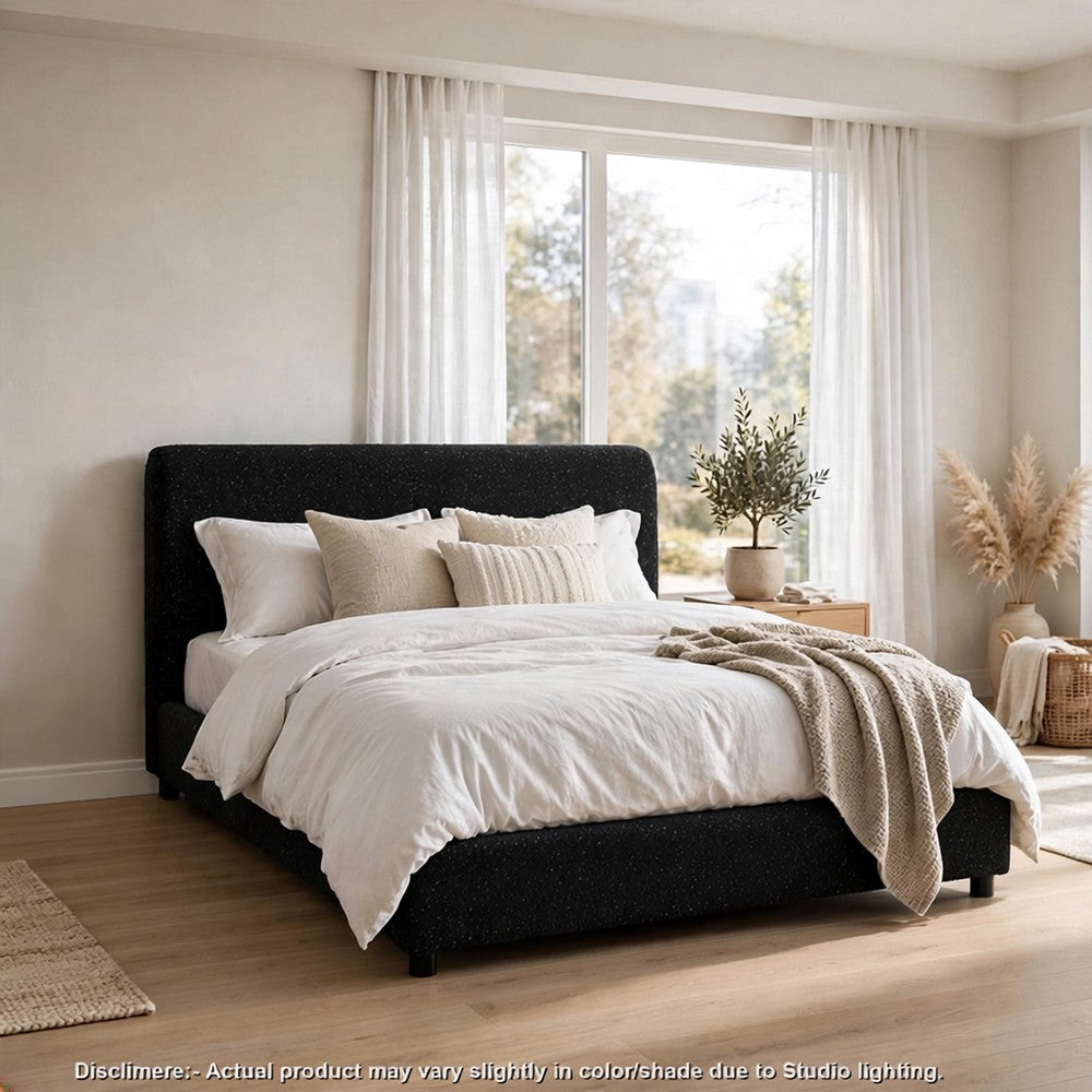 Woi King Bed | Foam Headboard | Metallic Black Boucle-Chenille Upholstery