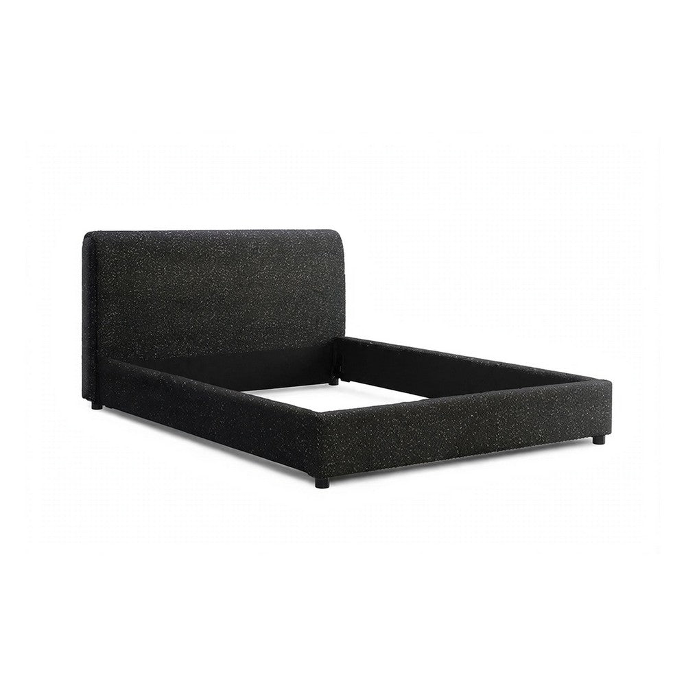 Woi Full Bed | Foam Headboard | Metallic Black Boucle-Chenille Upholstery