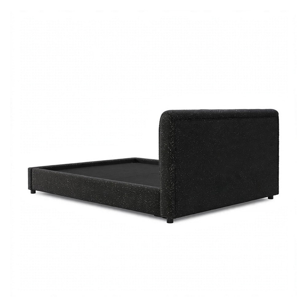 Woi Full Bed | Foam Headboard | Metallic Black Boucle-Chenille Upholstery