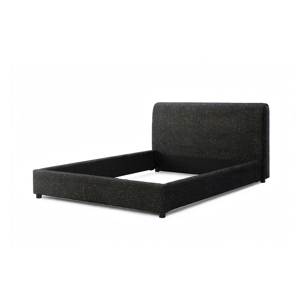 Woi Full Bed | Foam Headboard | Metallic Black Boucle-Chenille Upholstery