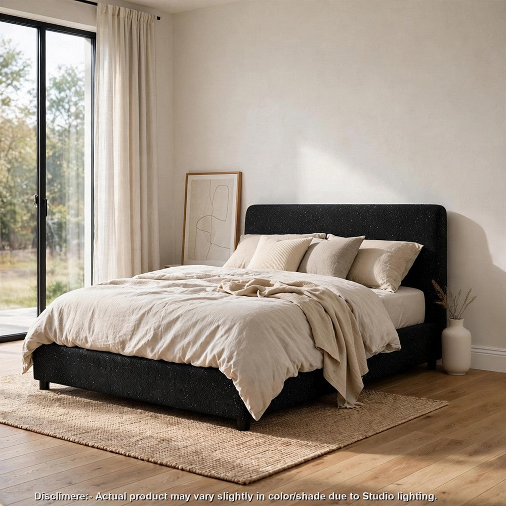 Woi Queen Bed | Foam Headboard | Metallic Black Boucle-Chenille Upholstery