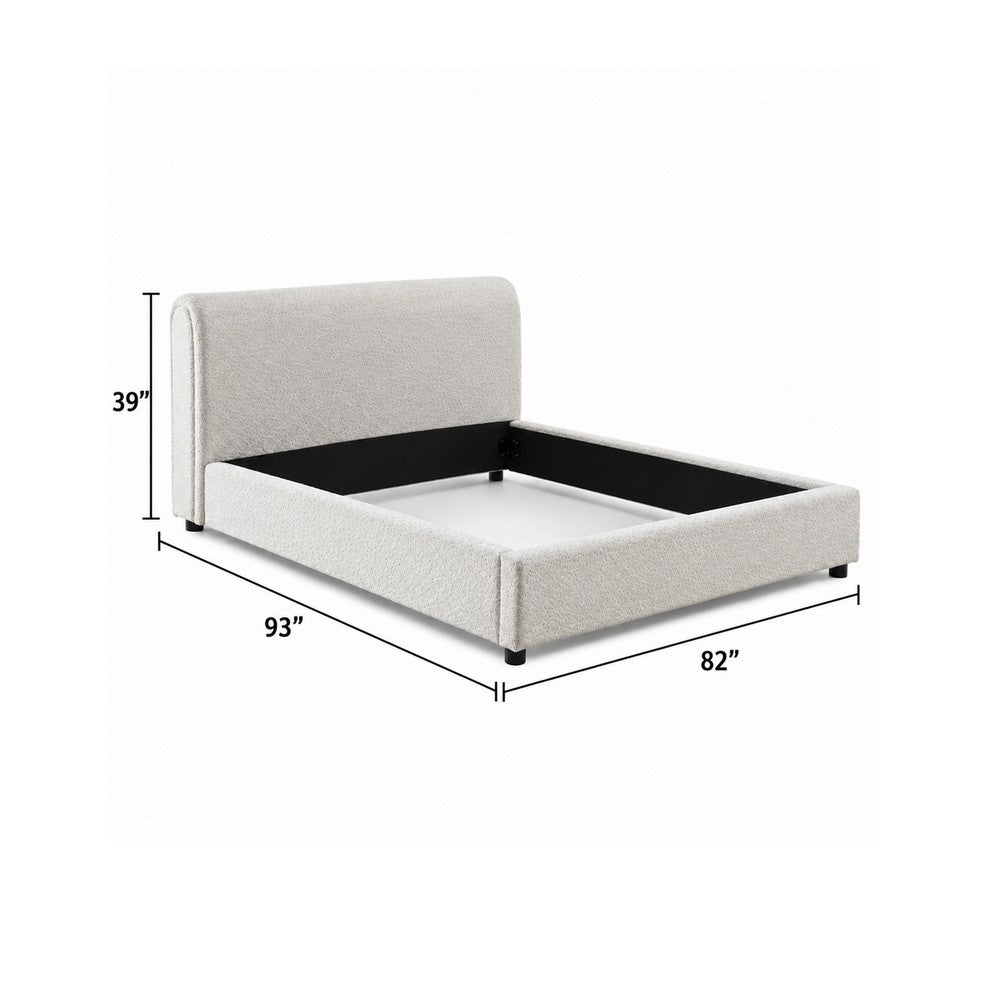 Woi King Bed | Foam Headboard | Metallic White Boucle-Chenille Upholstery