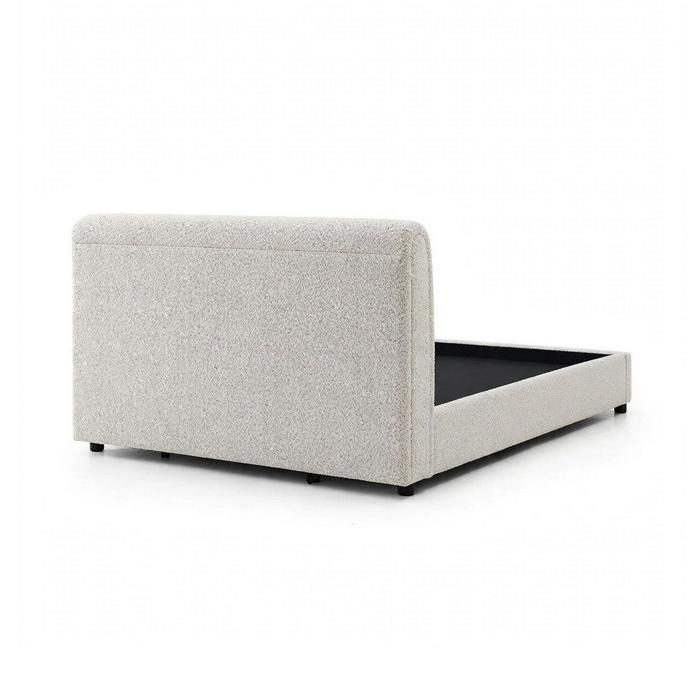 Woi Full Bed | Foam Headboard | Metallic White Boucle-Chenille Upholstery