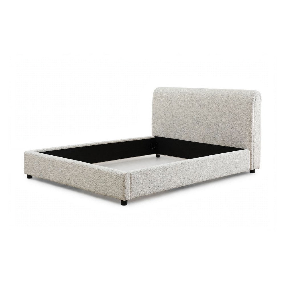 Woi Full Bed | Foam Headboard | Metallic White Boucle-Chenille Upholstery