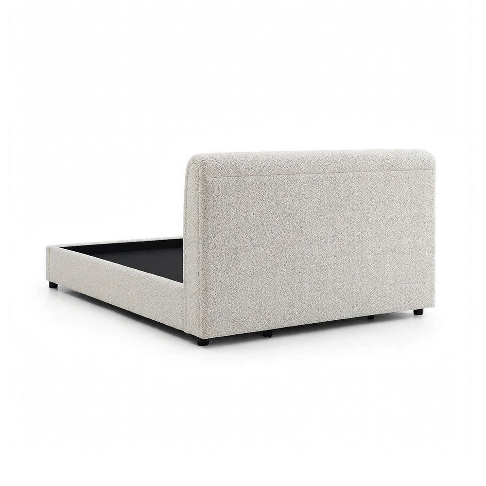 Woi Full Bed | Foam Headboard | Metallic White Boucle-Chenille Upholstery