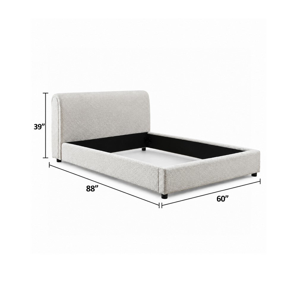 Woi Full Bed | Foam Headboard | Metallic White Boucle-Chenille Upholstery