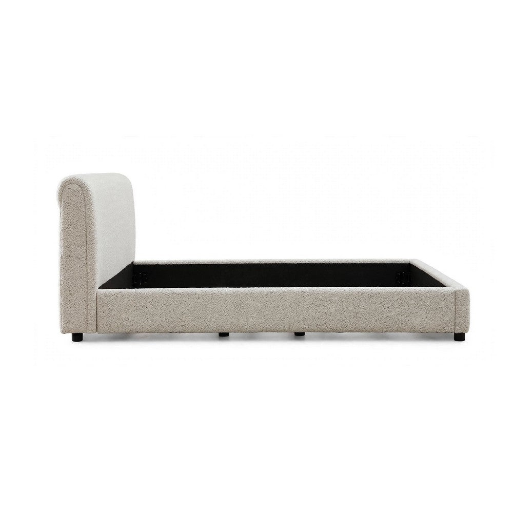 Woi Queen Bed | Foam Headboard | Metallic White Boucle-Chenille Upholstery