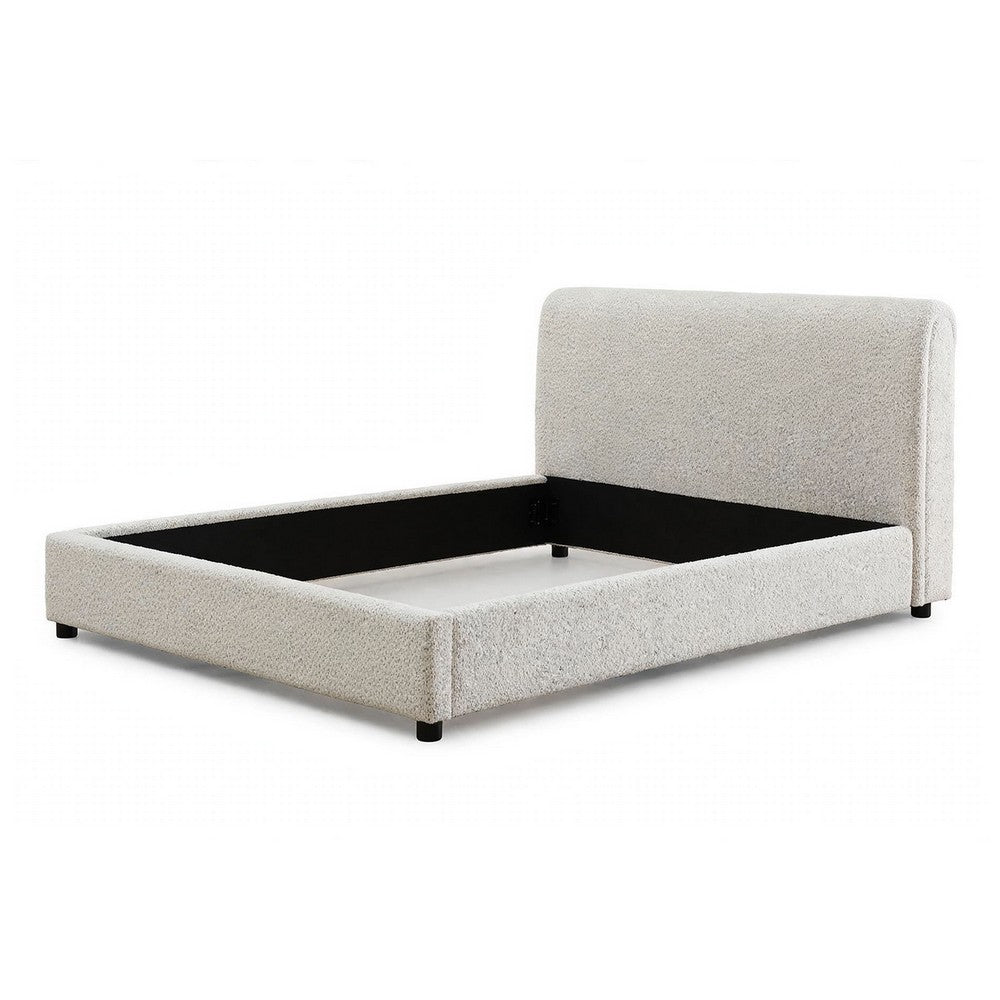 Woi Queen Bed | Foam Headboard | Metallic White Boucle-Chenille Upholstery