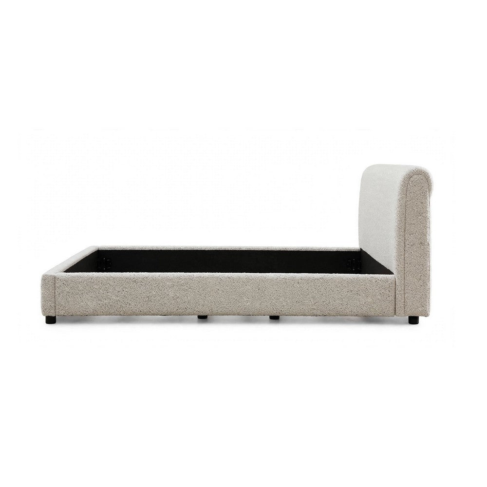 Woi Queen Bed | Foam Headboard | Metallic White Boucle-Chenille Upholstery