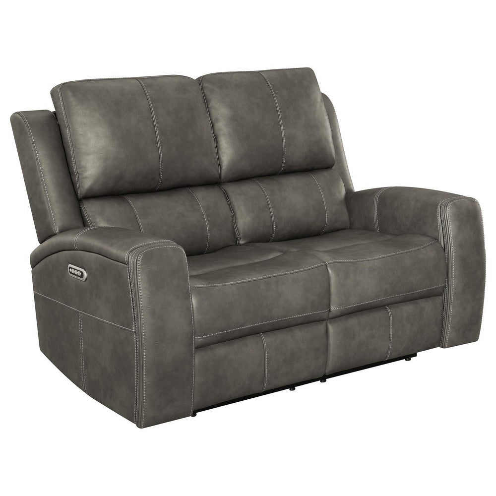 Joe Triple Power Reclining Loveseat | Gray Faux Leather | 62"