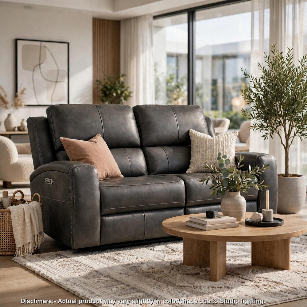 Joe Triple Power Reclining Loveseat | Gray Faux Leather | 62"