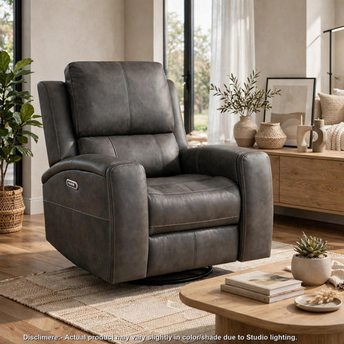 Joe Triple Power Recliner Gldier Swivel Chair | Gray Faux Leather