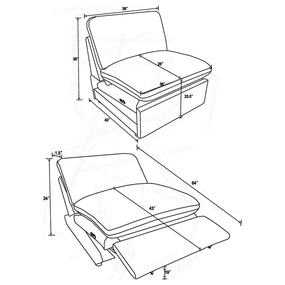Biny Modular Sectional  Power Armless Recliner Chair | Light Gray Polyester