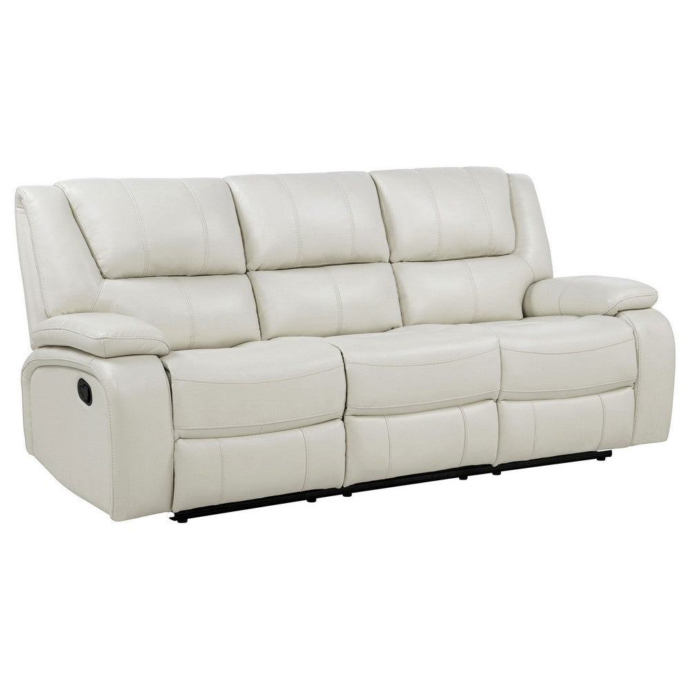 Mila Manual Motion Reclining Sofa | White Faux Leather Upholstery | 86"