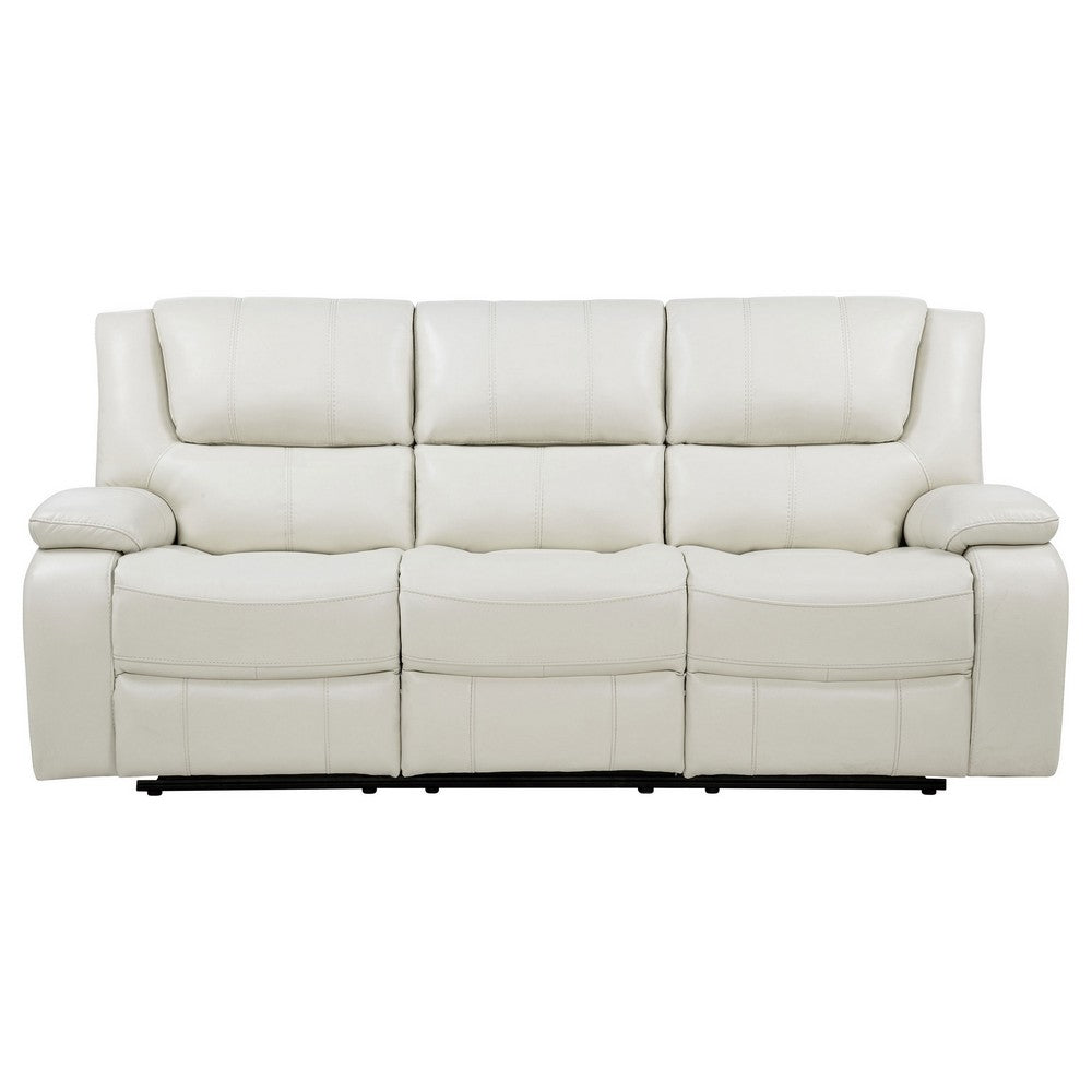 Mila Manual Motion Reclining Sofa | White Faux Leather Upholstery | 86"