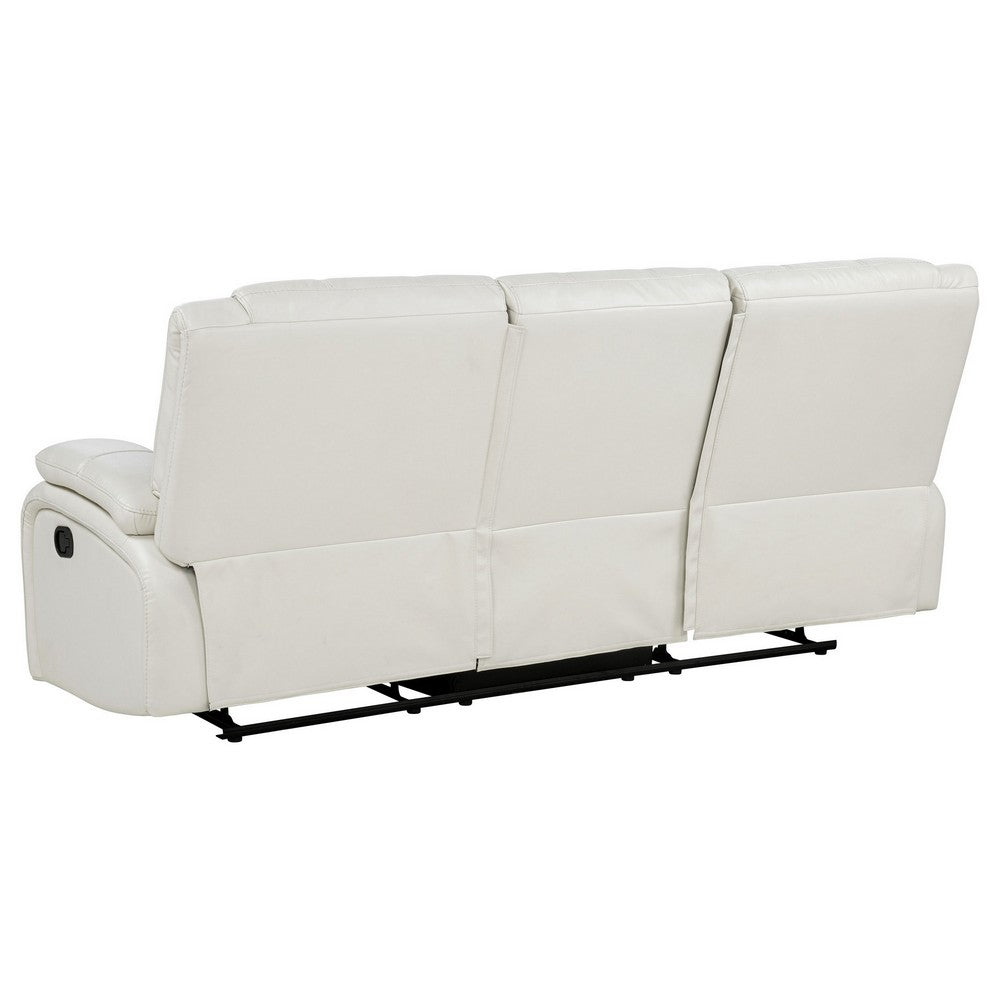 Mila Manual Motion Reclining Sofa | White Faux Leather Upholstery | 86"