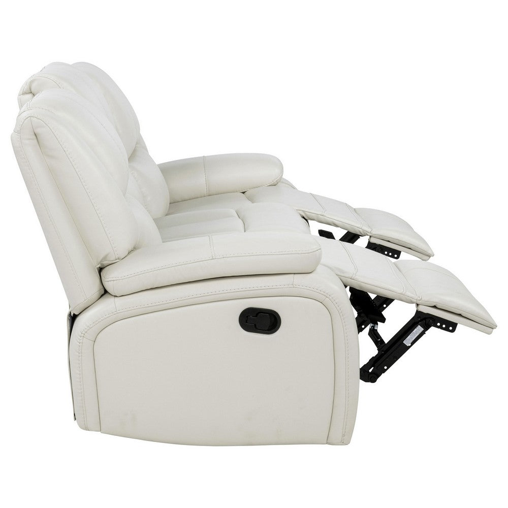 Mila Manual Motion Reclining Sofa | White Faux Leather Upholstery | 86"