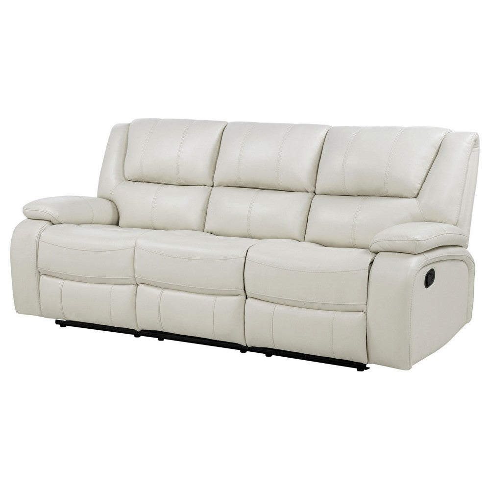 Mila Manual Motion Reclining Sofa | White Faux Leather Upholstery | 86"