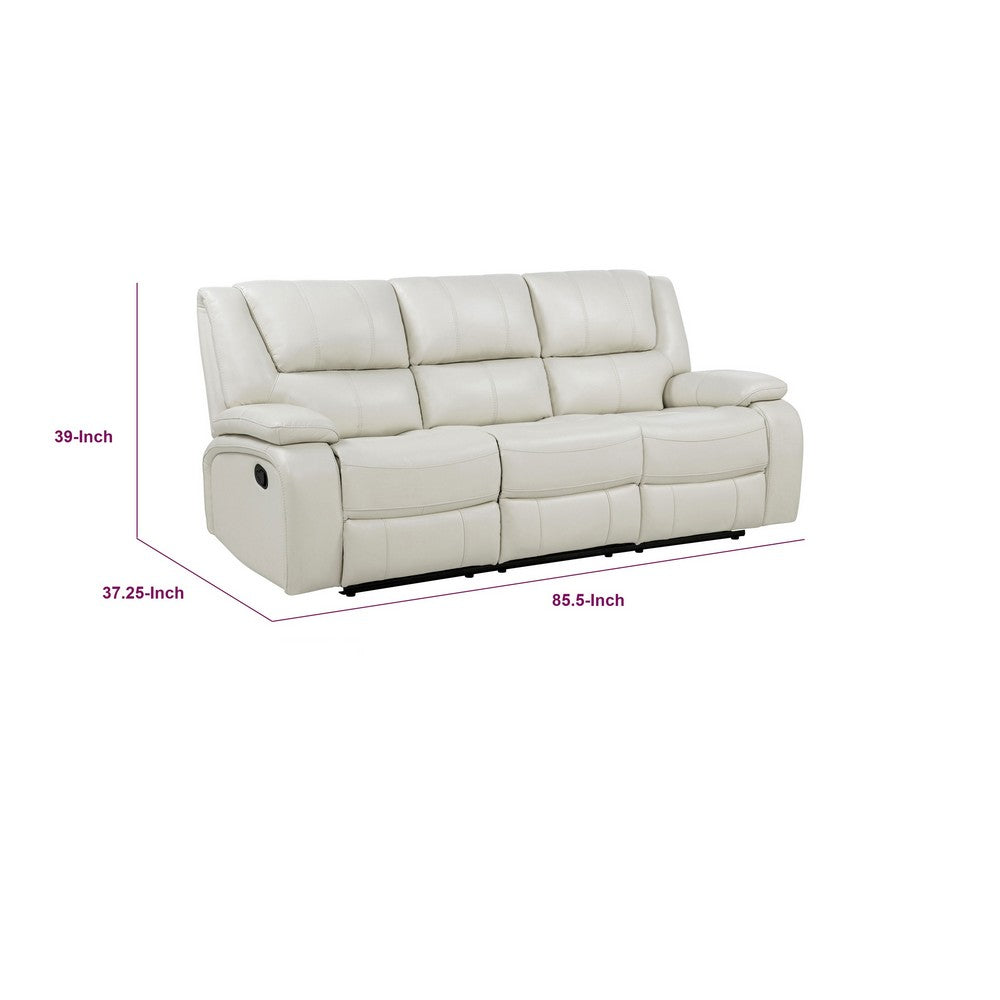 Mila Manual Motion Reclining Sofa | White Faux Leather Upholstery | 86"