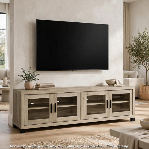 Sac TV Media Stand | Distressed Pine Brown Finish | 4 Glass Doors | 79"